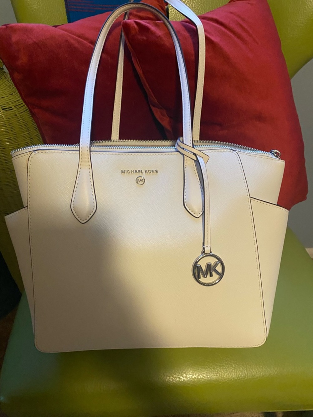 Michael Kors Cream Saffiano Leather Tote with MK Charm